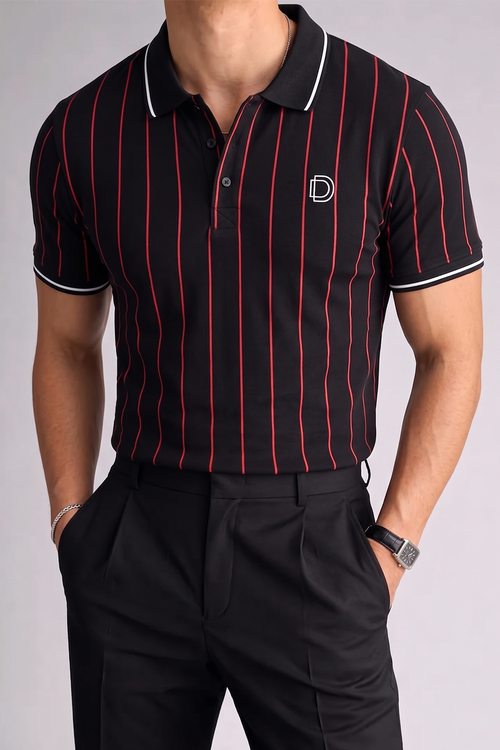 Black Pinstripe Polo T-Shirt