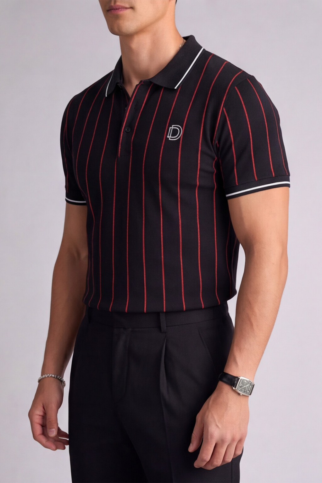 Black Pinstripe Polo T-Shirt