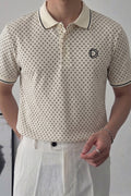 Beige Micro Print Polo T-Shirt