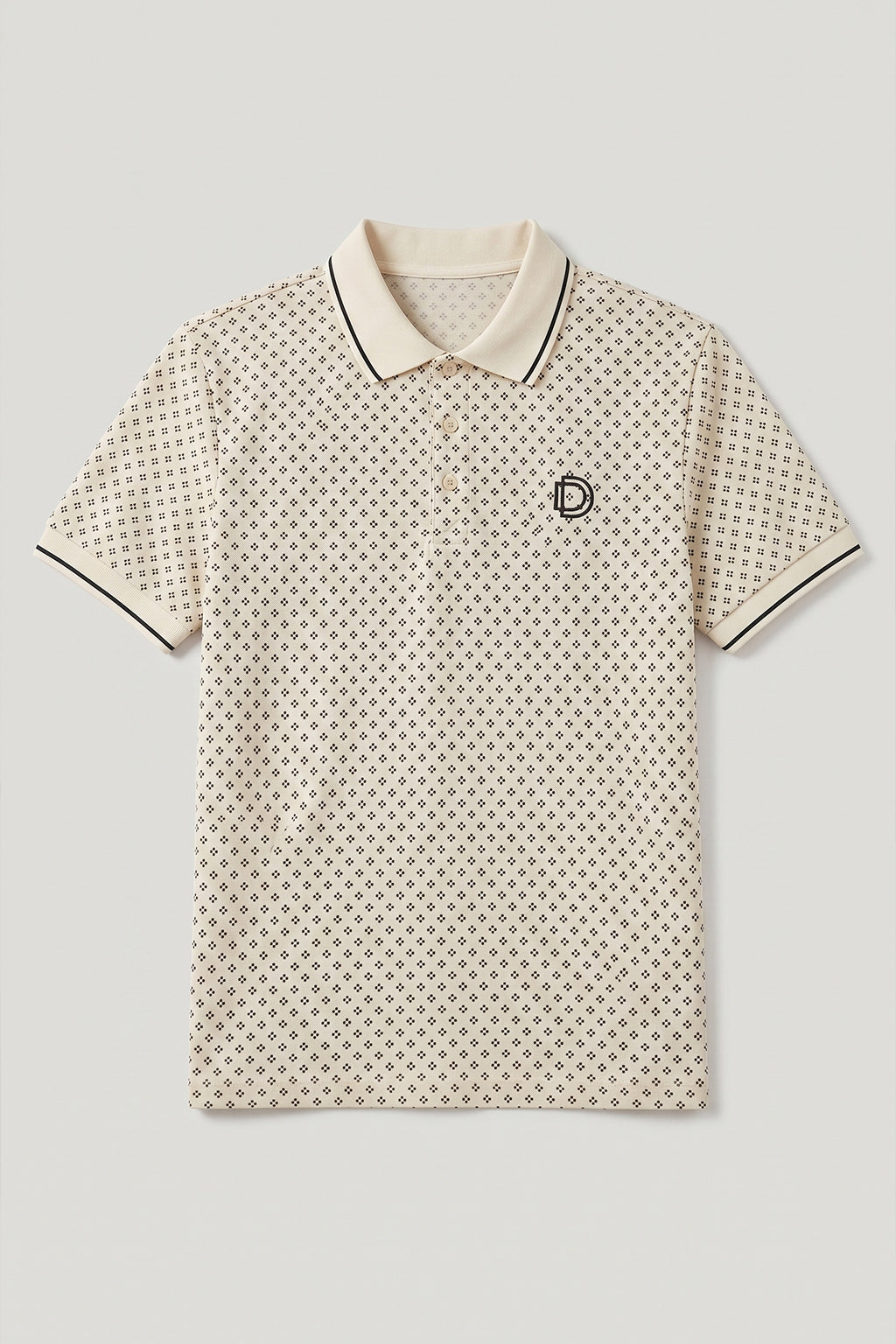 Beige Micro Print Polo T-Shirt