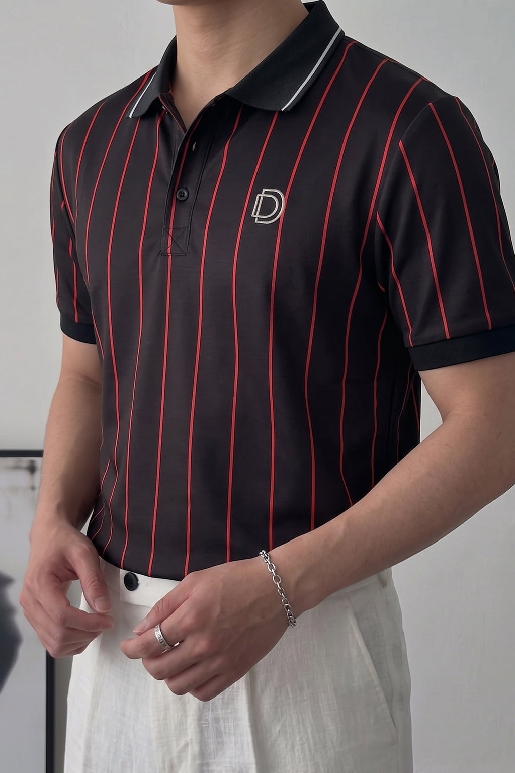 Black Pinstripe Polo T-Shirt