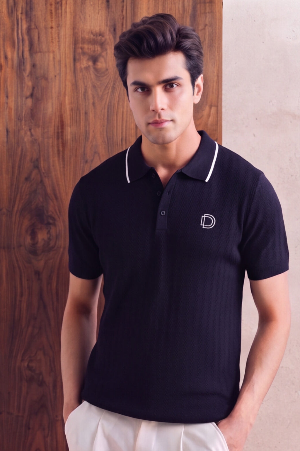 Textured Polo Shirt Navy Blue