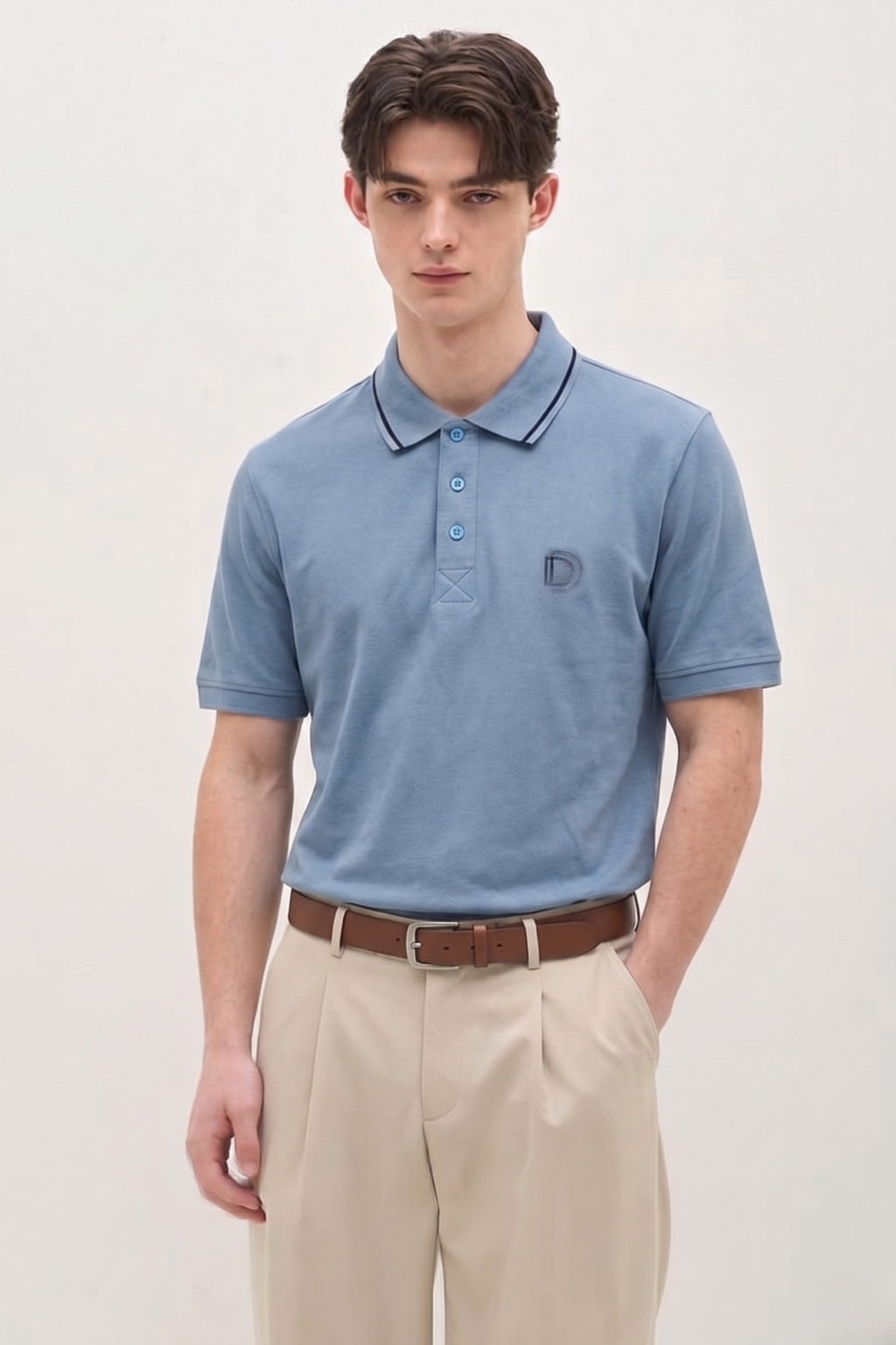 Sky Blue Textured Polo T-Shirt