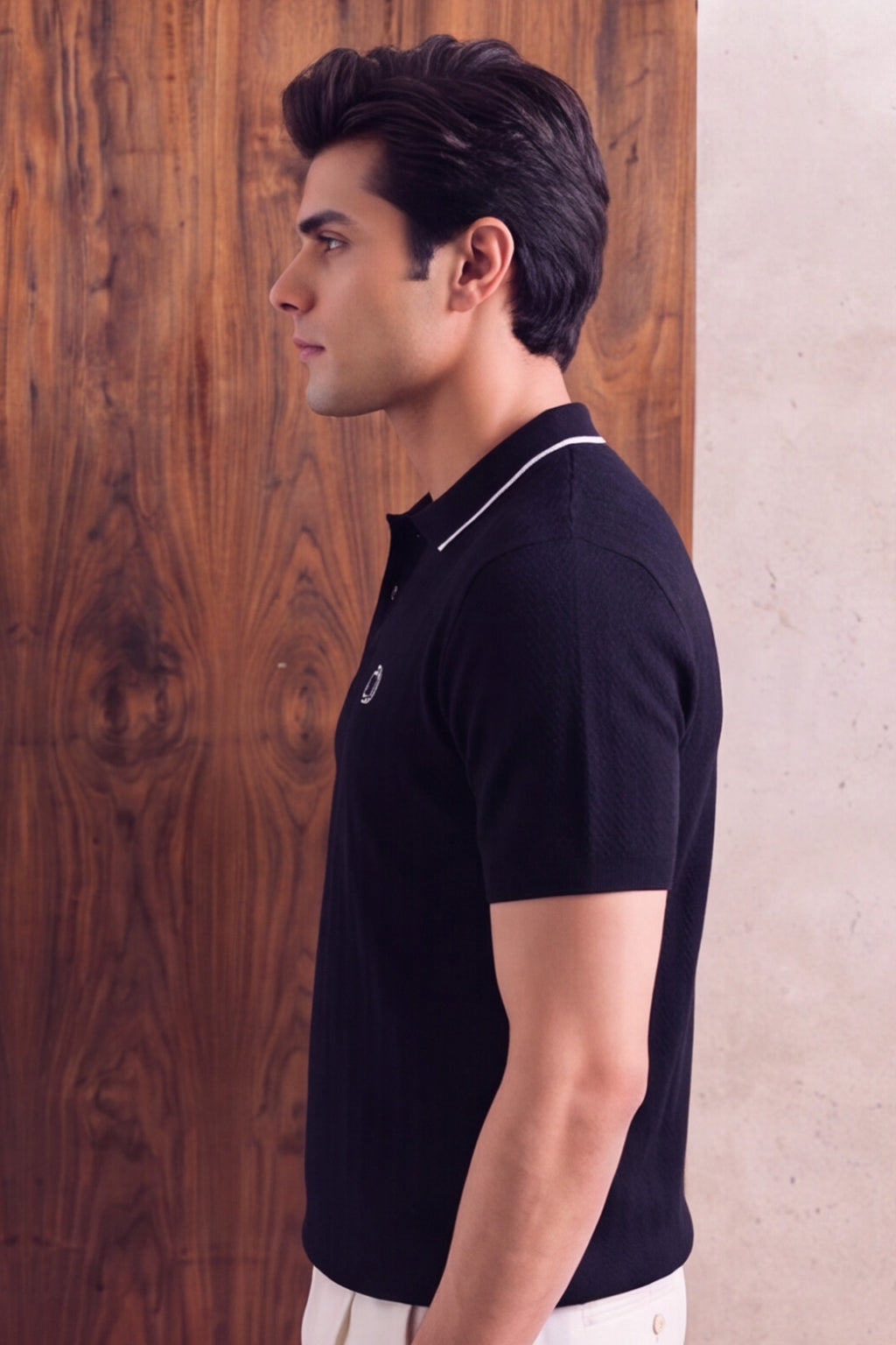 Textured Polo Shirt Navy Blue