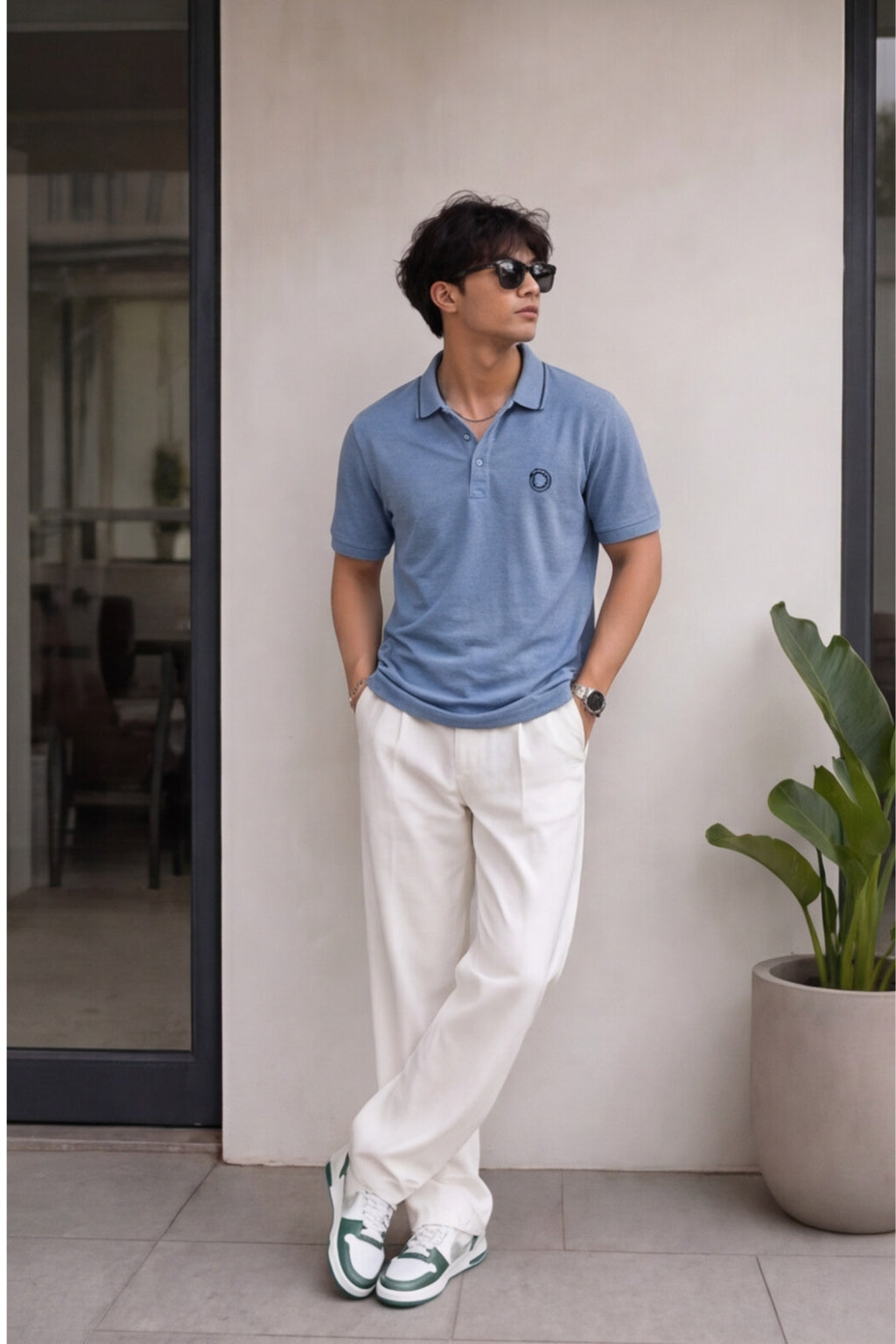 Sky Blue Textured Polo T-Shirt