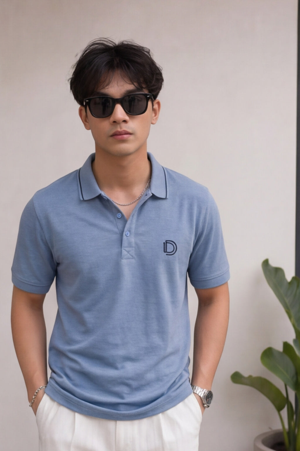 Sky Blue Textured Polo T-Shirt