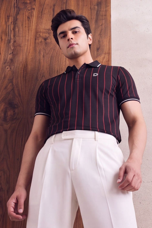 Black Pinstripe Polo T-Shirt