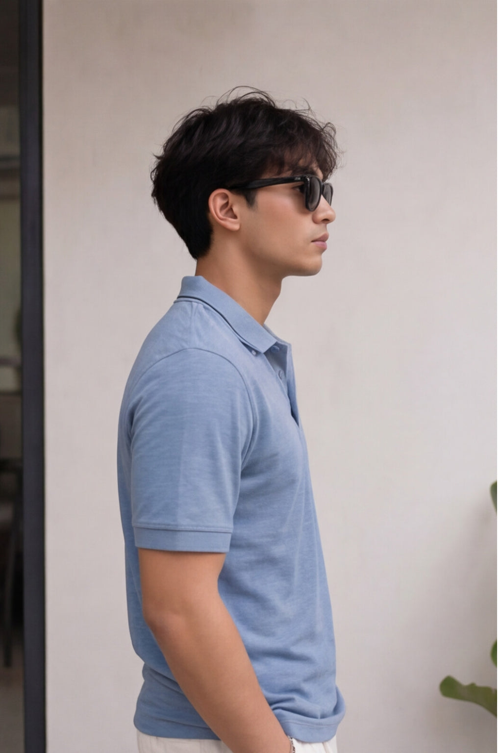 Sky Blue Textured Polo T-Shirt