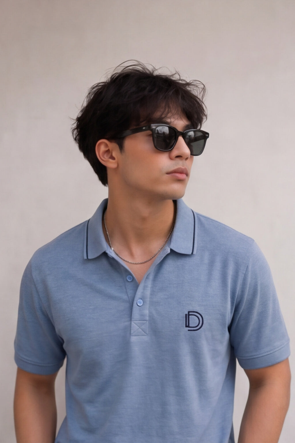 Sky Blue Textured Polo T-Shirt