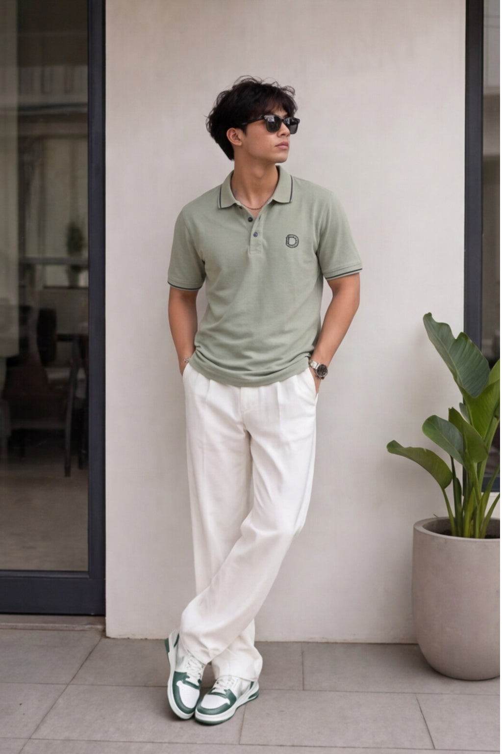 Olive Green Textured Polo T-Shirt