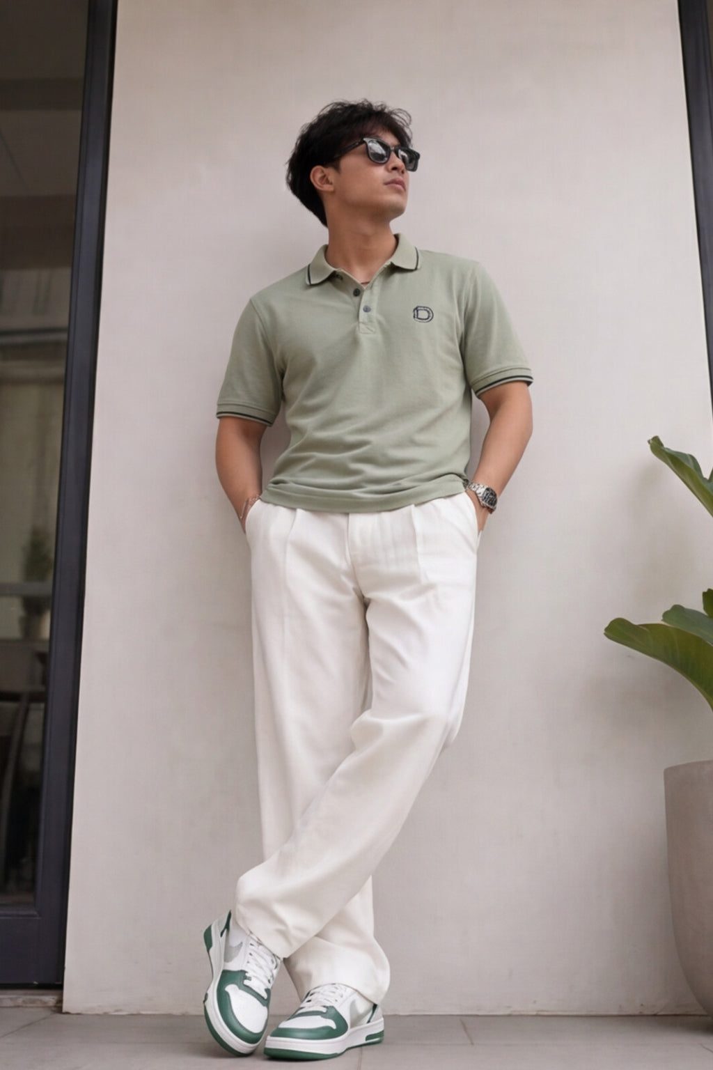 Olive Green Textured Polo T-Shirt