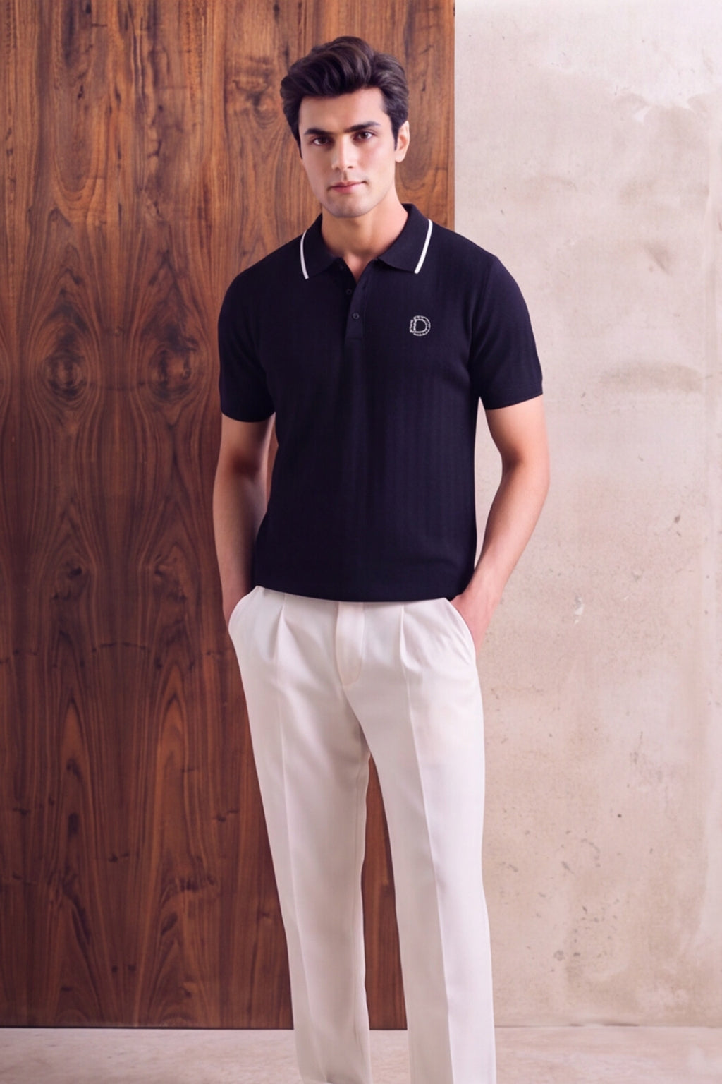 Textured Polo Shirt Navy Blue
