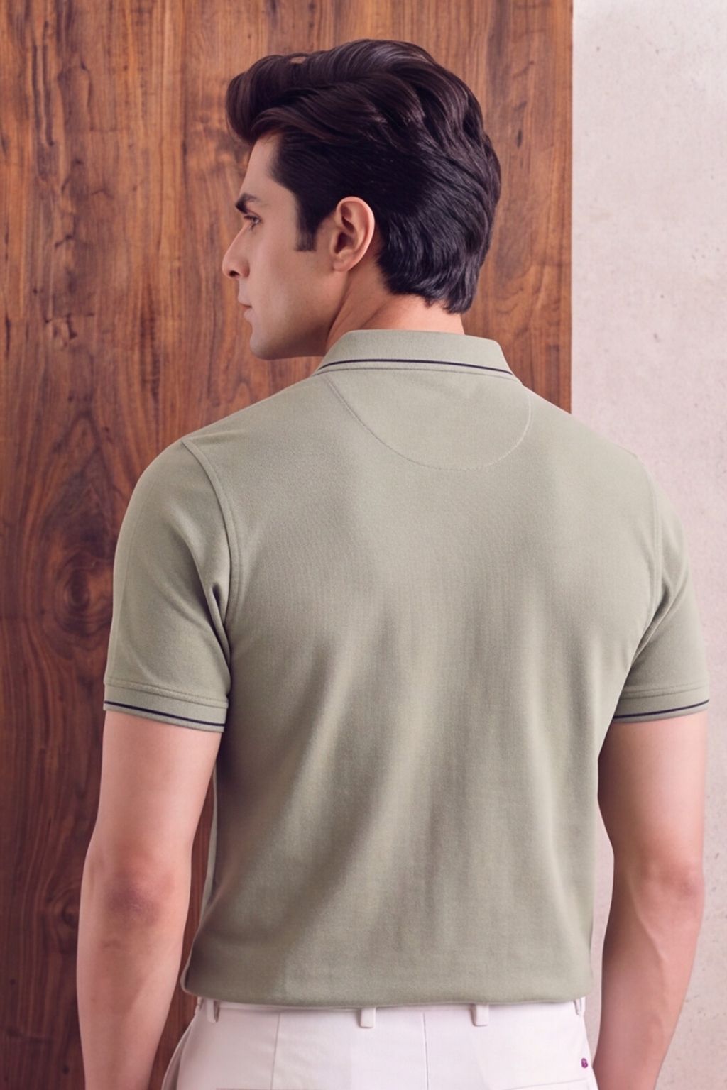 Olive Green Textured Polo T-Shirt