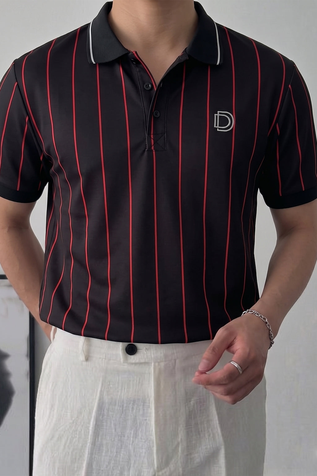 Black Pinstripe Polo T-Shirt
