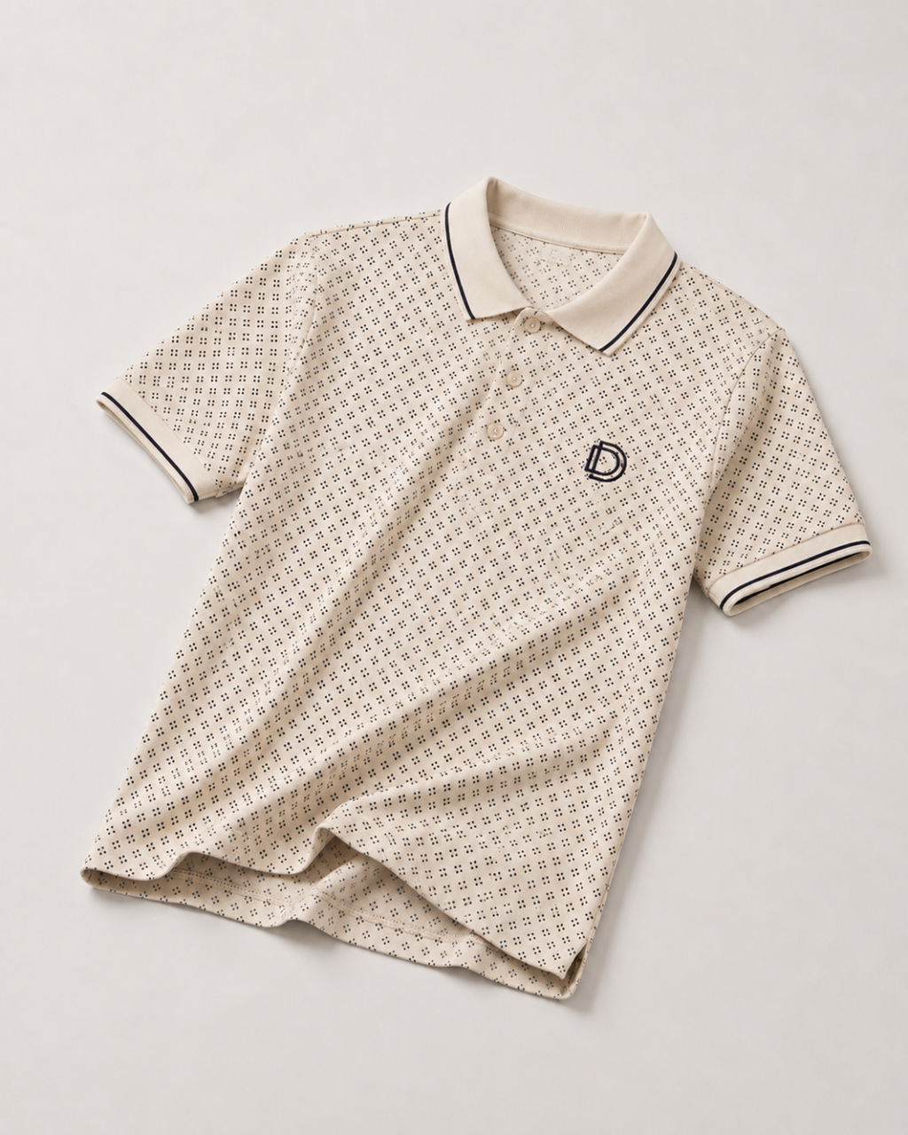 Beige Micro Print Polo T-Shirt