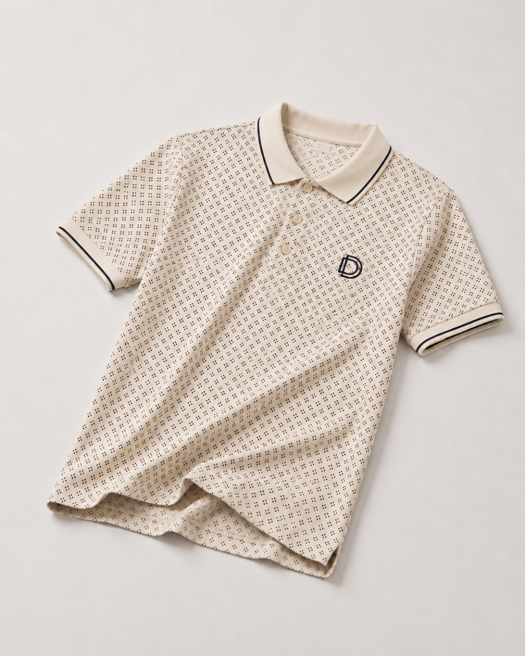 Beige Micro Print Polo T-Shirt