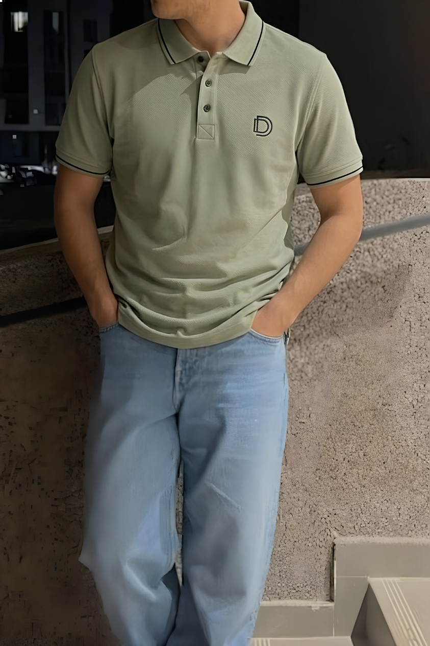 Olive Green Textured Polo T-Shirt
