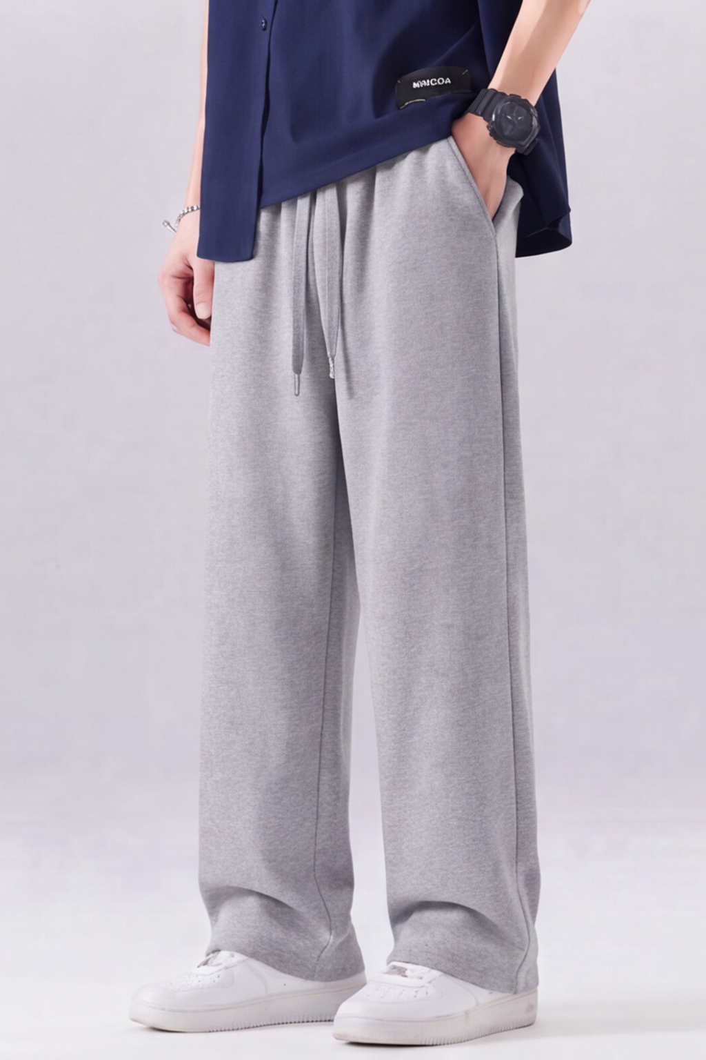 Grey Straight-Fit Trousers