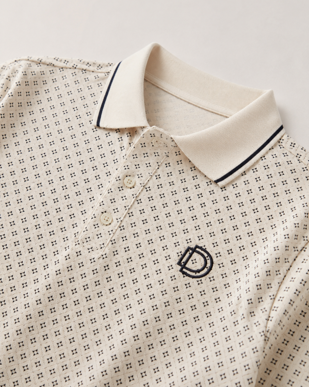 Beige Micro Print Polo T-Shirt