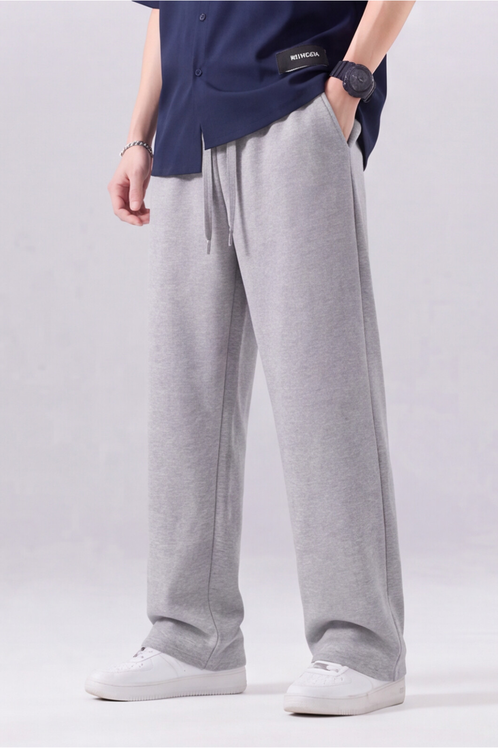 Grey Straight-Fit Trousers