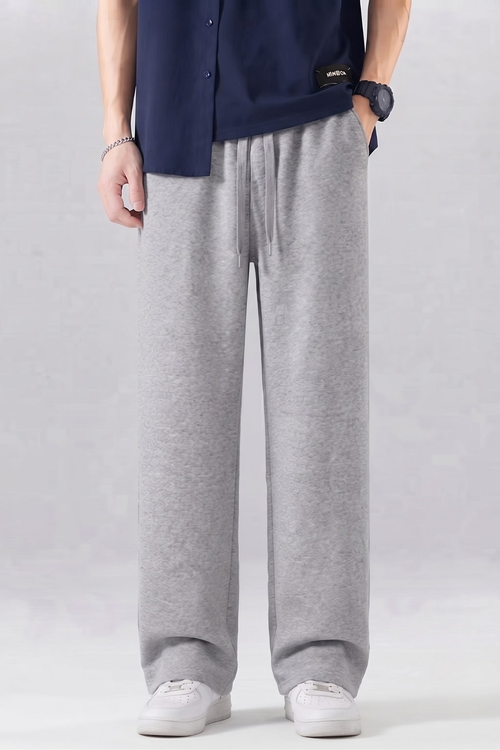Grey Straight-Fit Trousers
